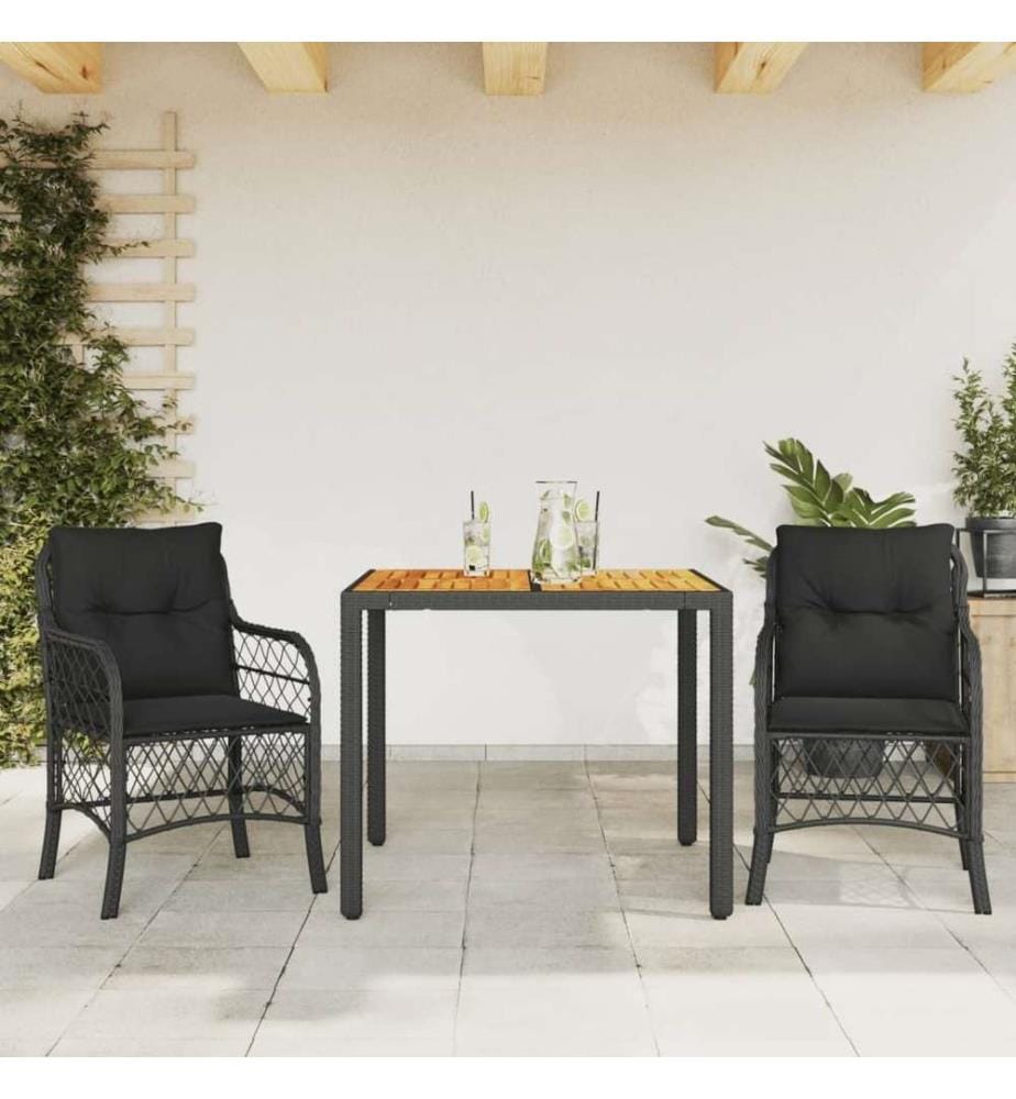 3-tlg. Bistro-Set mit Kissen Schwarz Poly Rattan