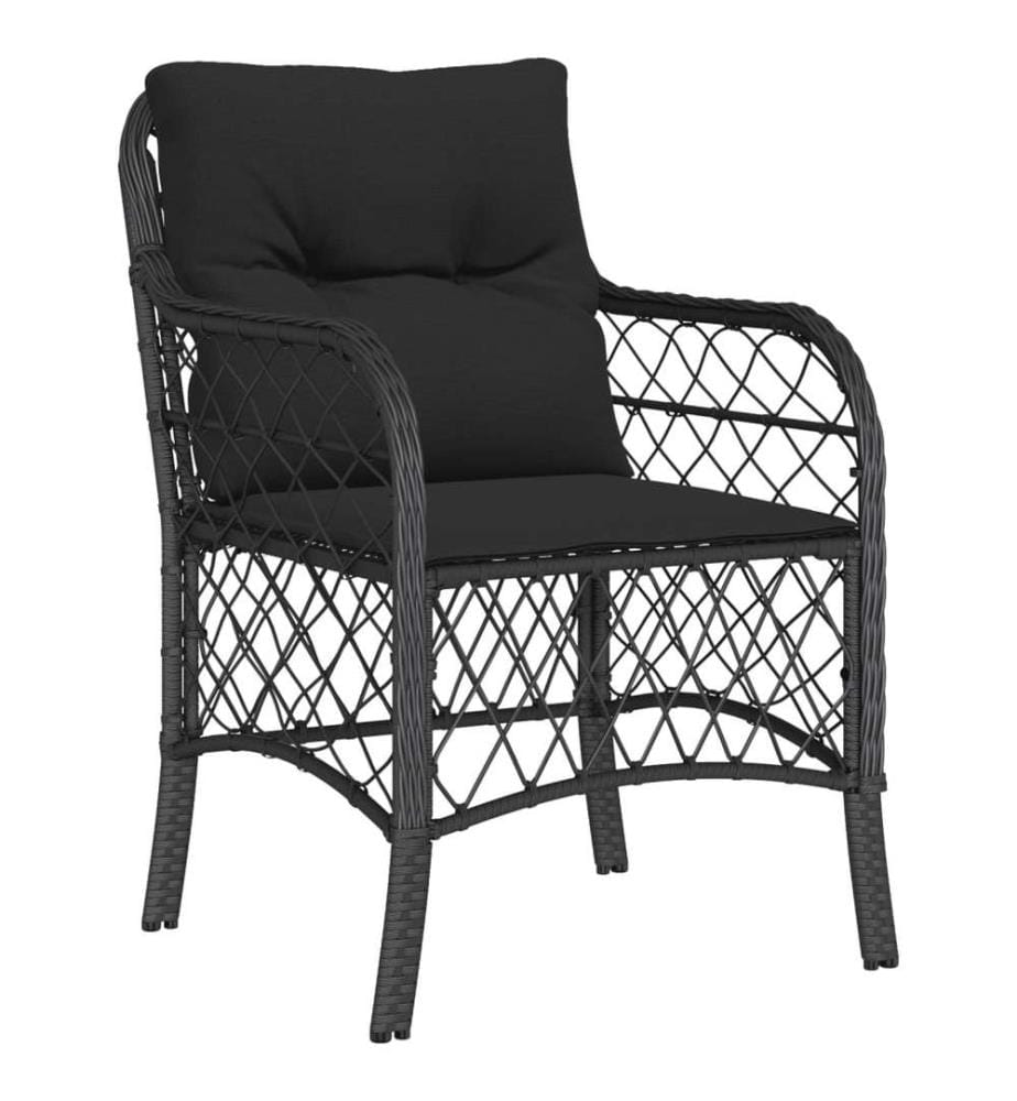 3-tlg. Bistro-Set mit Kissen Schwarz Poly Rattan