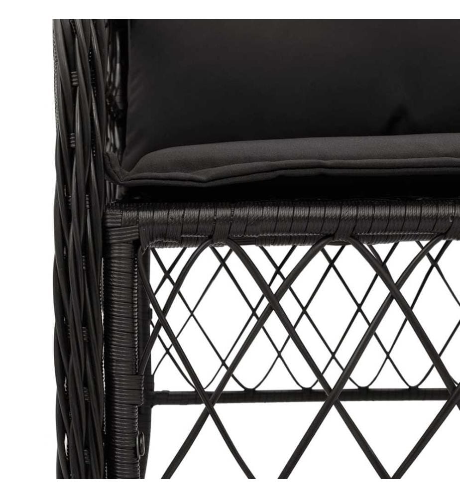 3-tlg. Bistro-Set mit Kissen Schwarz Poly Rattan