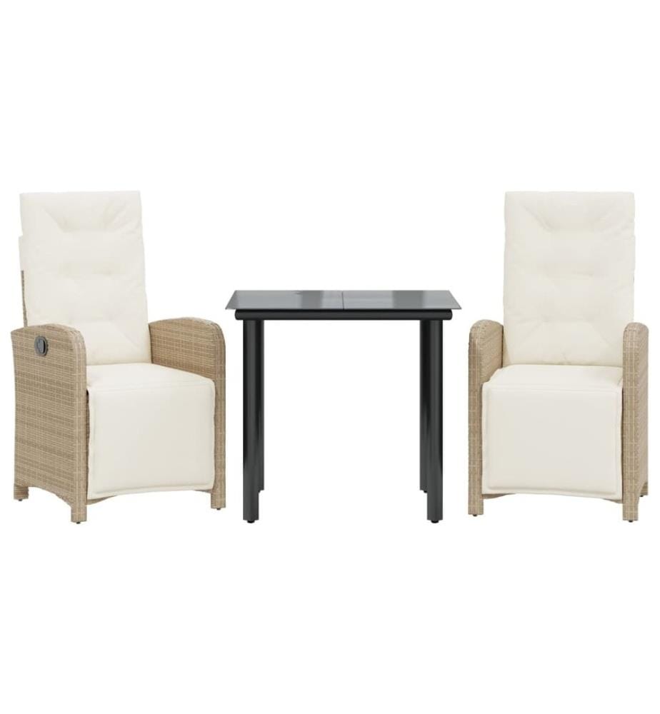 3-tlg. Bistro-Set mit Kissen Beige Poly Rattan