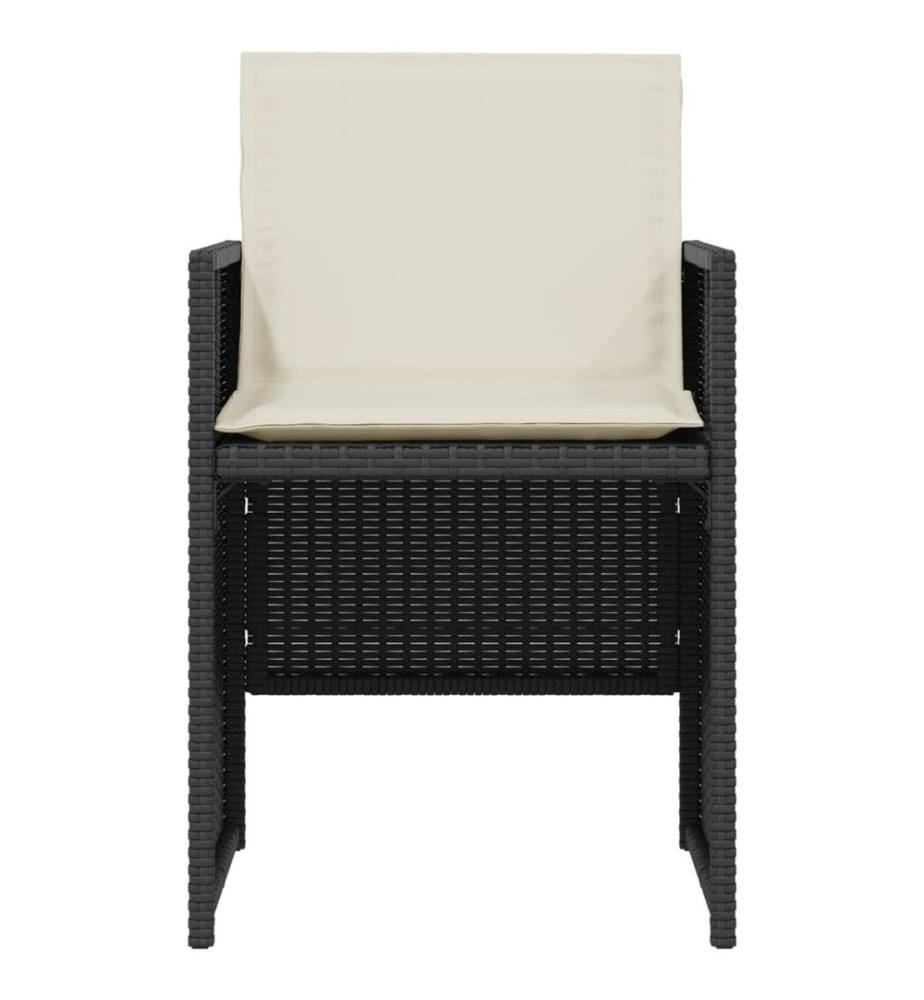 3-tlg. Bistro-Set mit Kissen Schwarz Poly Rattan