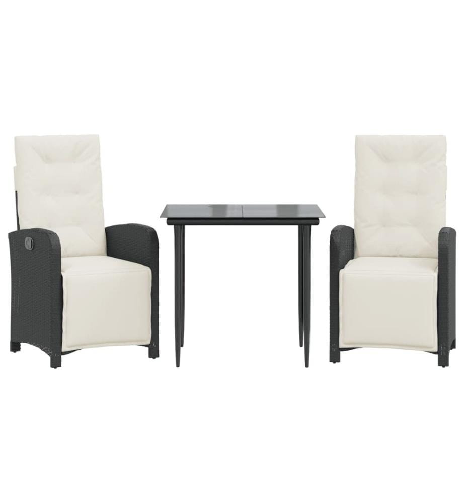 3-tlg. Bistro-Set mit Kissen Schwarz Poly Rattan