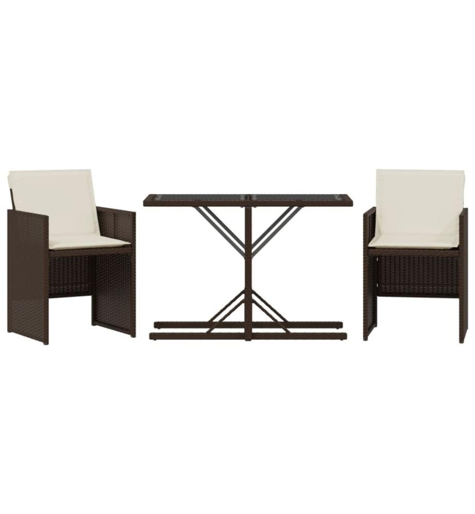 3-tlg. Bistro-Set mit Kissen Braun Poly Rattan