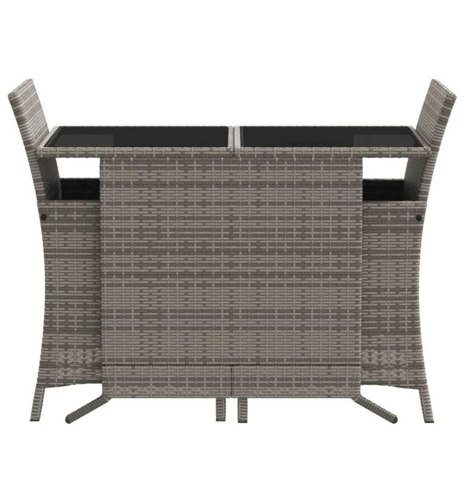 3-tlg. Bistro-Set mit Kissen Grau Poly Rattan