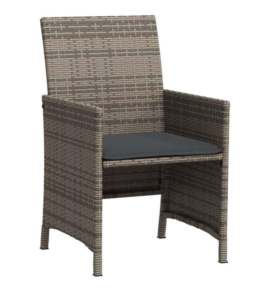 3-tlg. Bistro-Set mit Kissen Grau Poly Rattan