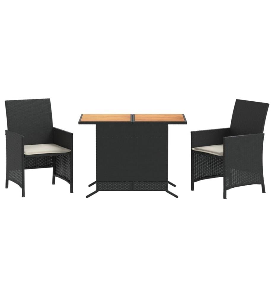 3-tlg. Bistro-Set mit Kissen Schwarz Poly Rattan