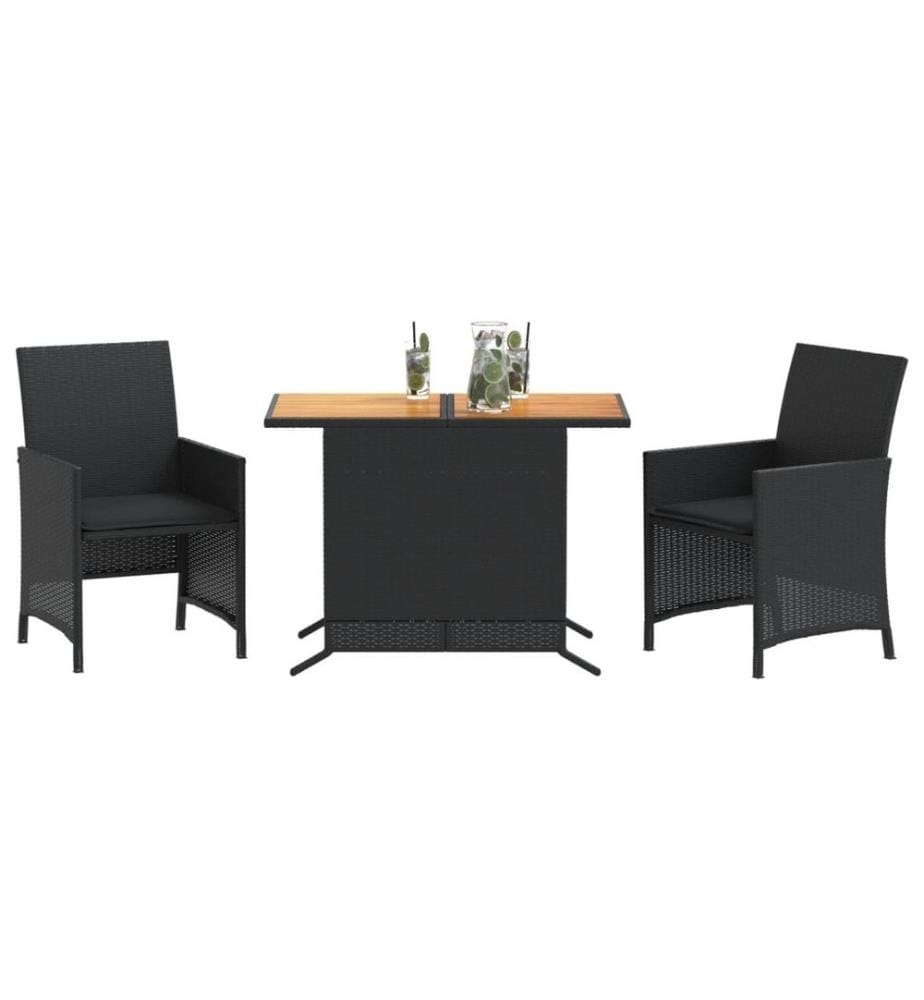 3-tlg. Bistro-Set mit Kissen Schwarz Poly Rattan
