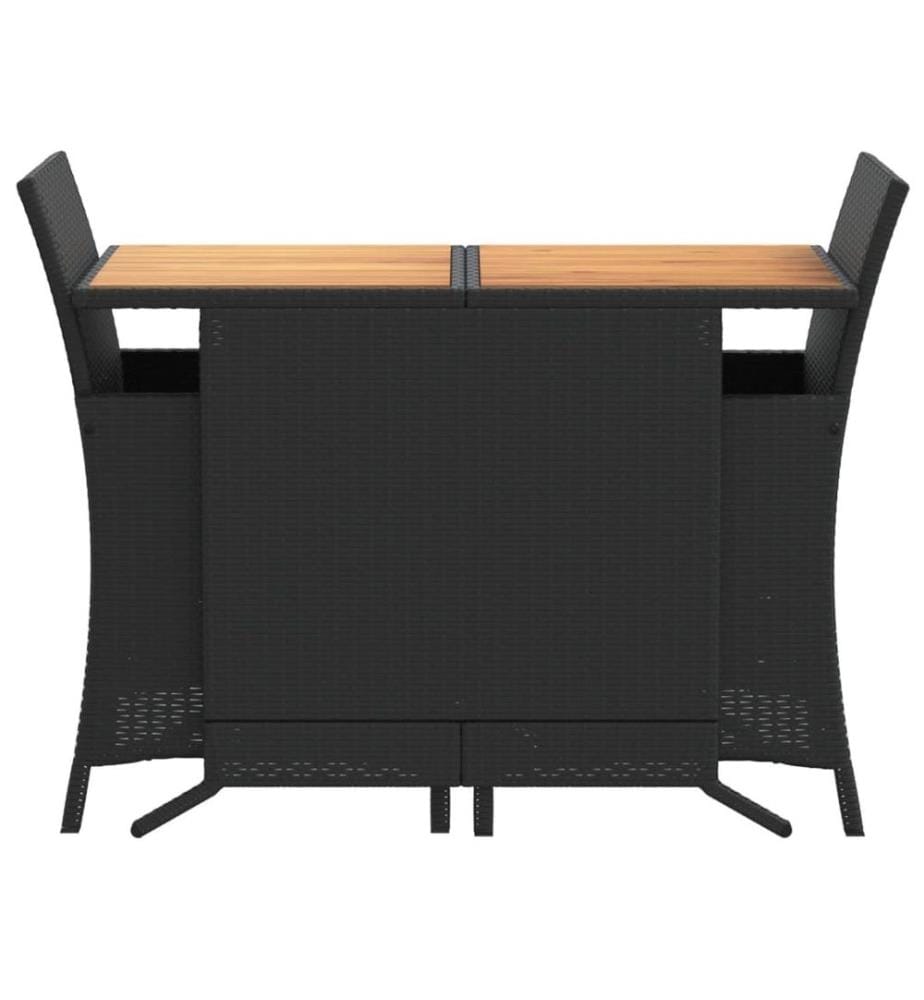 3-tlg. Bistro-Set mit Kissen Schwarz Poly Rattan
