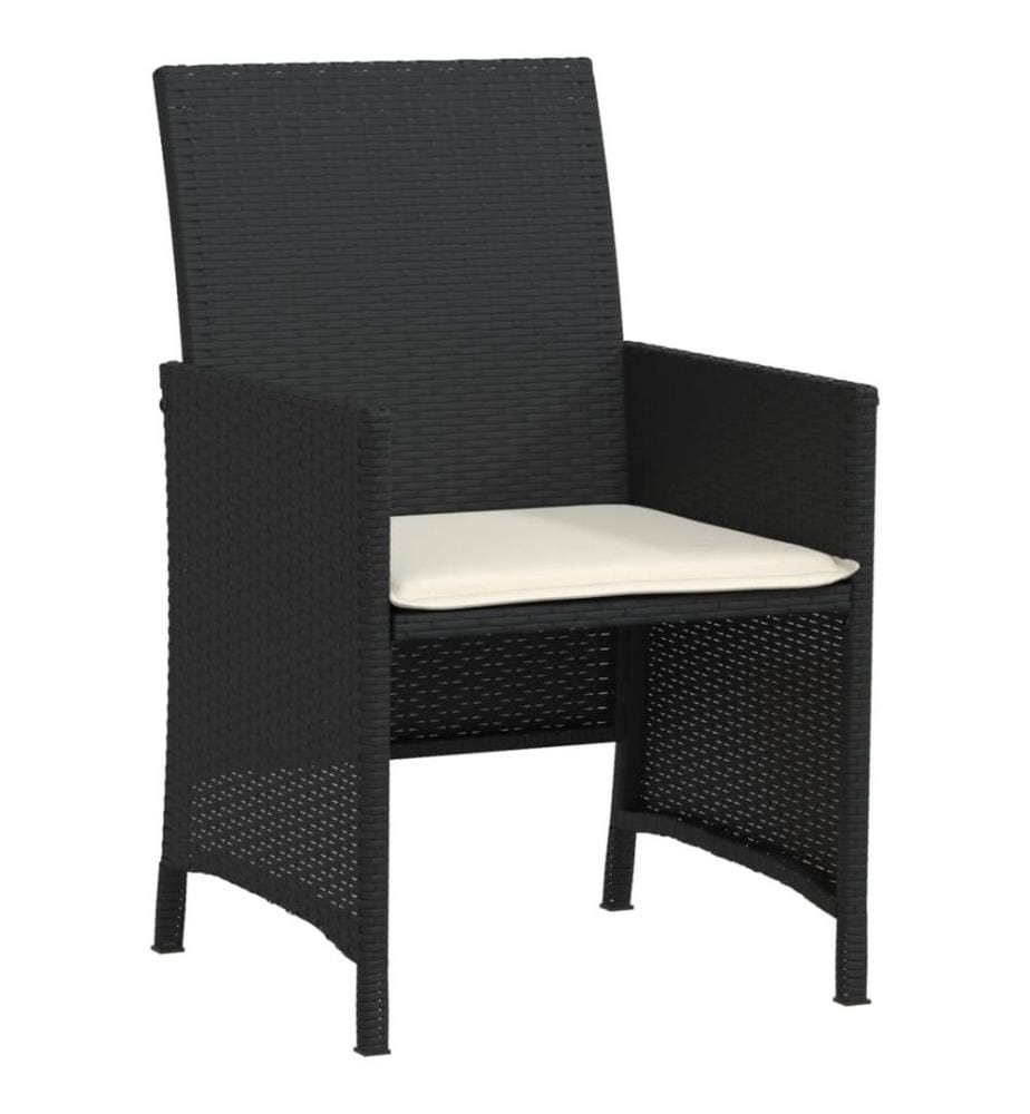 3-tlg. Bistro-Set mit Kissen Schwarz Poly Rattan