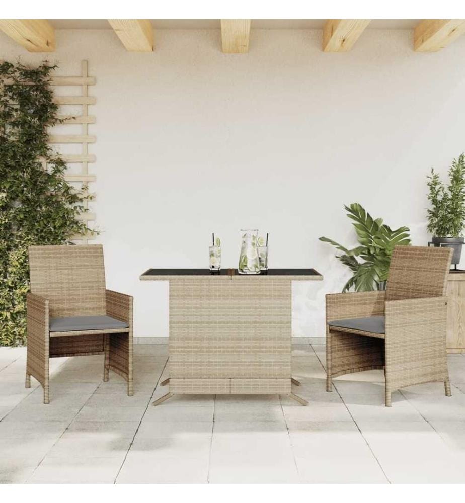 Ensemble de bistro 3 pcs coussins mélange beige résine tressée