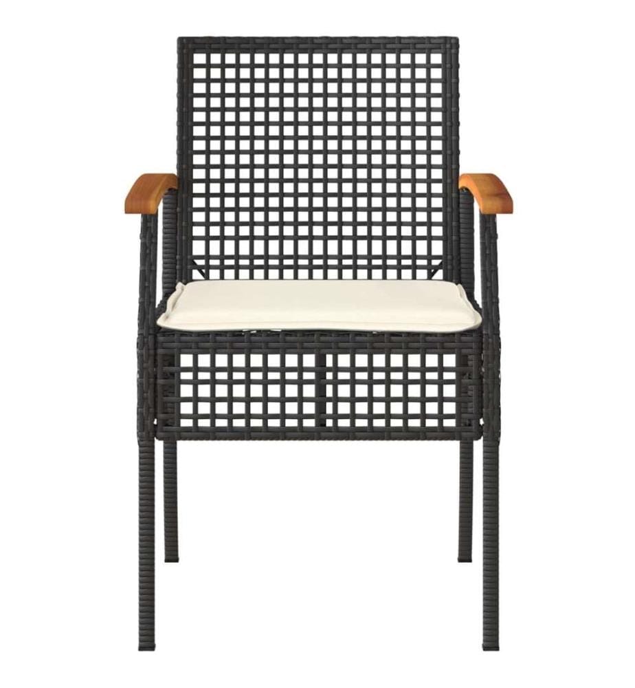 3-tlg. Bistro-Set mit Kissen Schwarz Poly Rattan Akazienholz