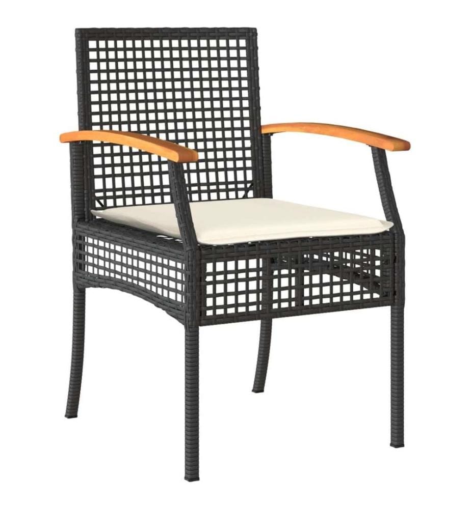 3-tlg. Bistro-Set mit Kissen Schwarz Poly Rattan Akazienholz