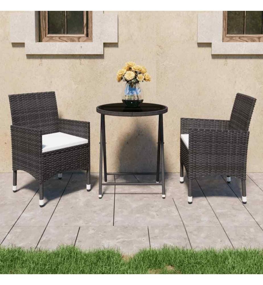 3-tlg. Bistro-Set Poly-Rattan und Hartglas Braun