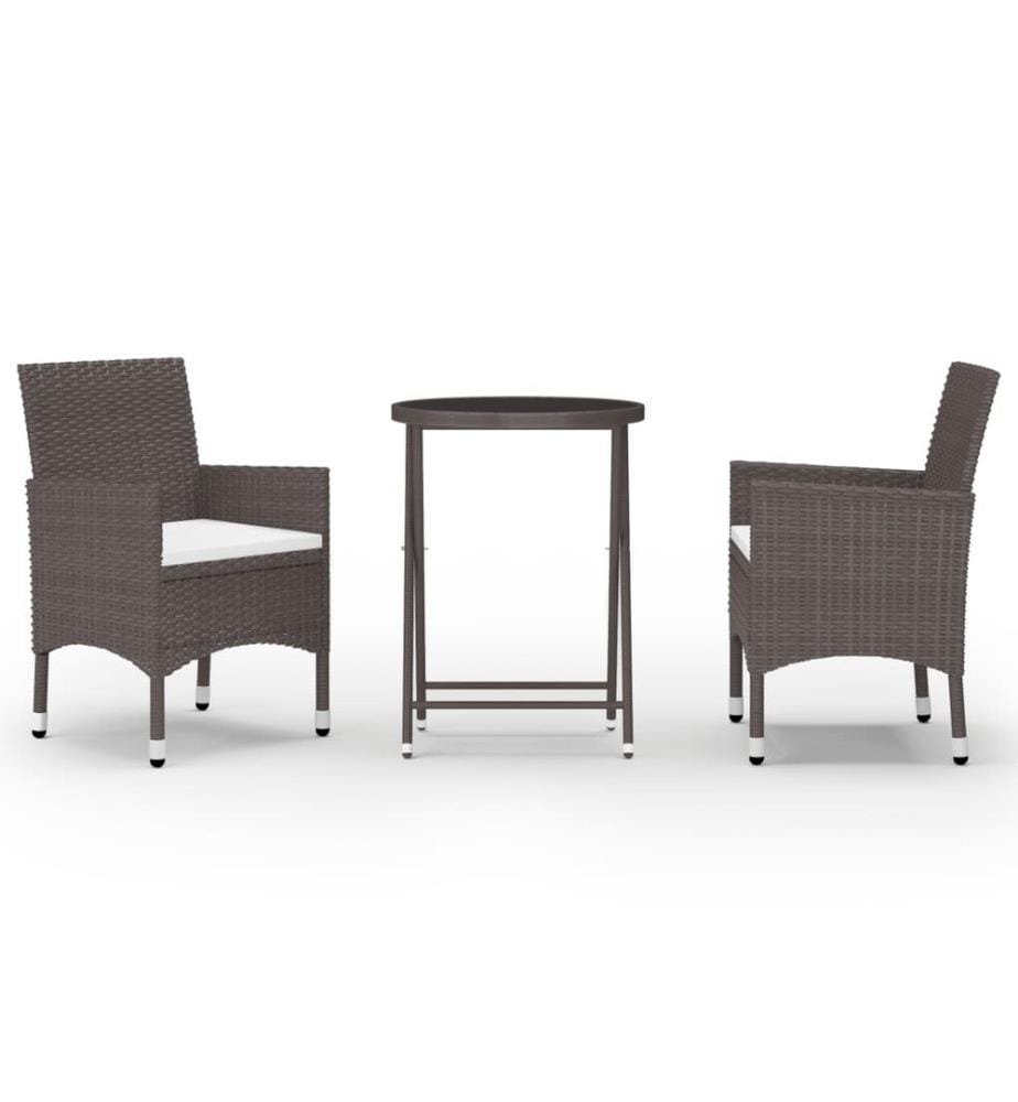 3-tlg. Bistro-Set Poly-Rattan und Hartglas Braun