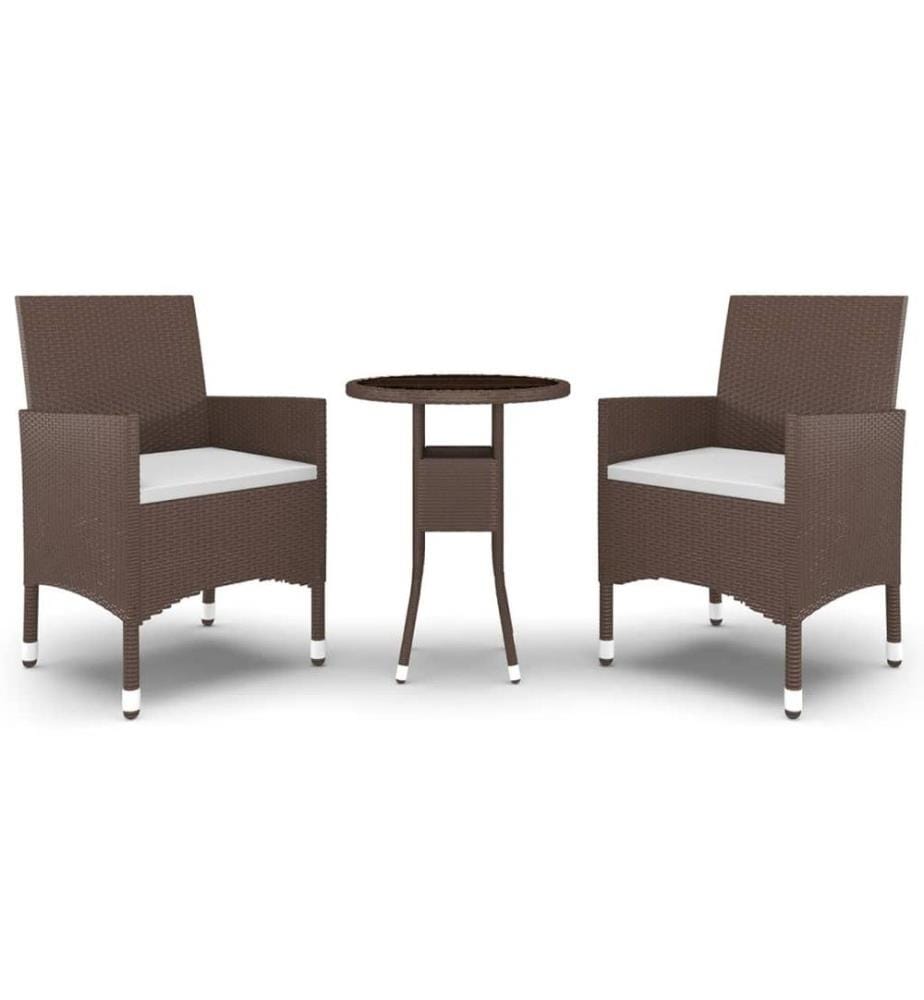 3-tlg. Bistro-Set Poly-Rattan und Hartglas Braun