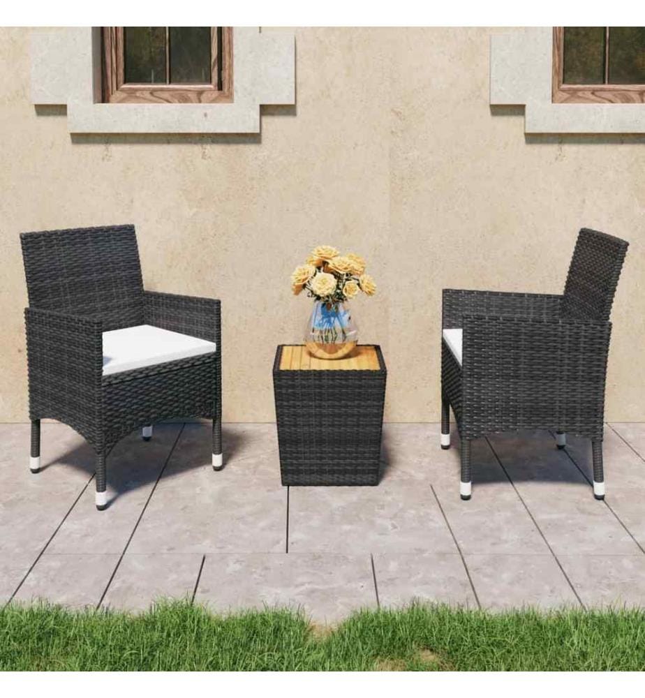 3-tlg. Bistro-Set Poly Rattan und Massivholz Schwarz