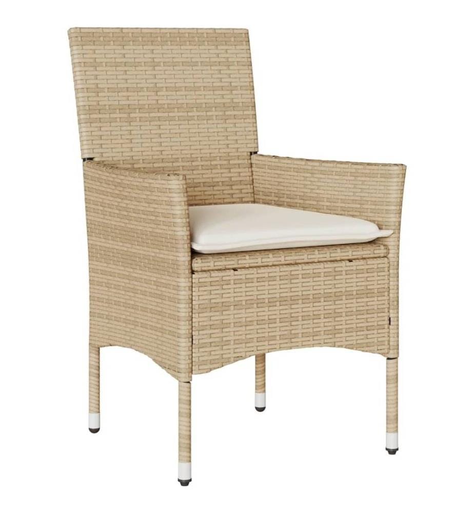 3-tlg. Bistro-Set mit Kissen Beige Poly Rattan und Glas
