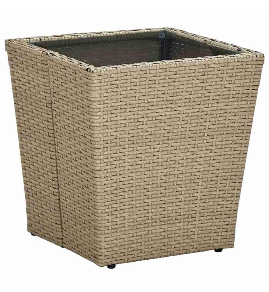 3-tlg. Bistro-Set mit Kissen Beige Poly Rattan und Glas