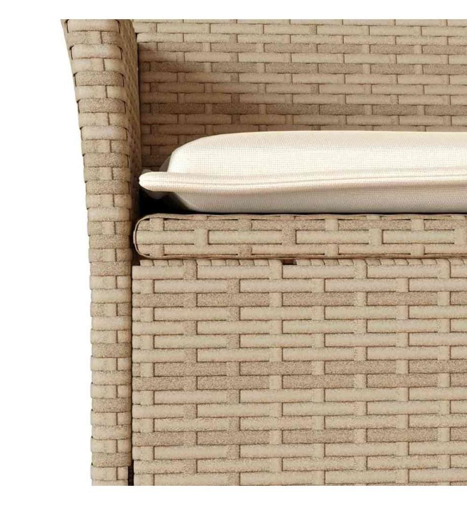 3-tlg. Bistro-Set mit Kissen Beige Poly Rattan und Glas