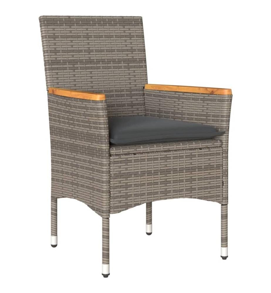 3-tlg. Bistro-Set mit Kissen Grau Poly Rattan und Glas