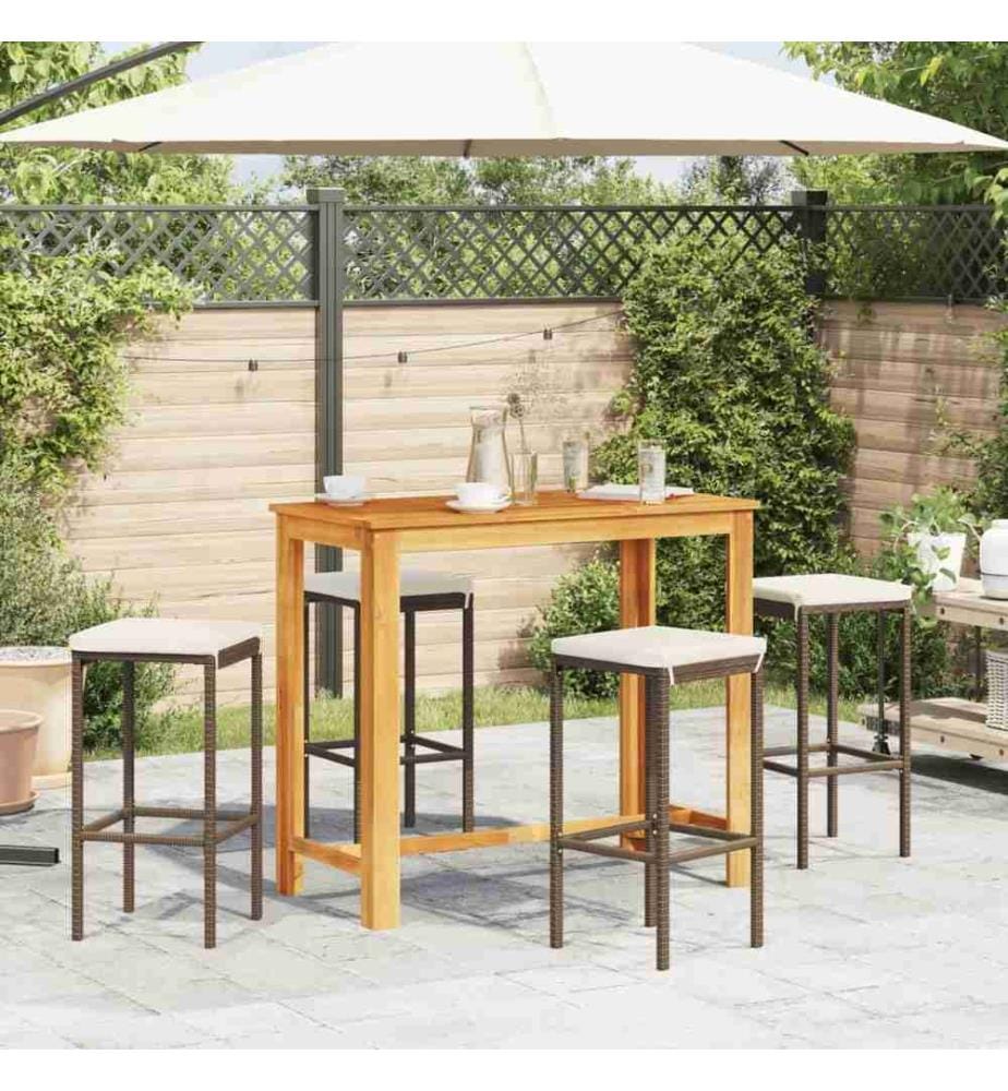 5-tlg. Gartenbar-Set Braun Massivholz Akazie und Poly Rattan