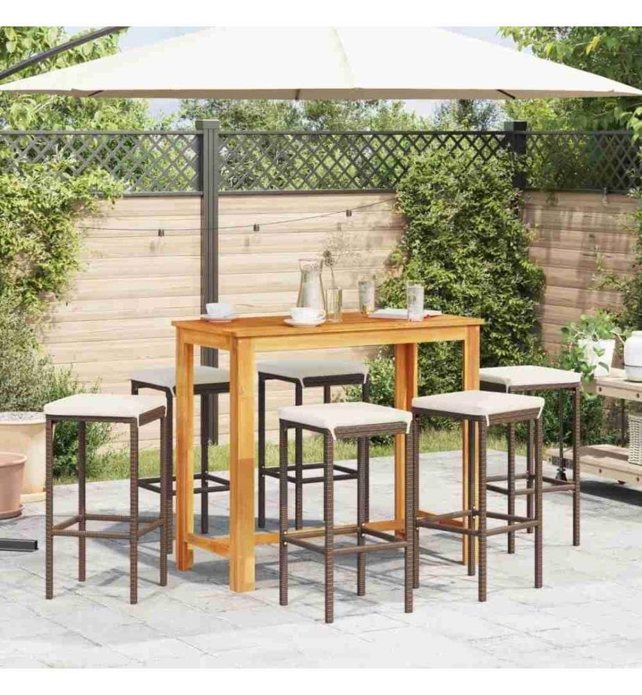 7-tlg. Gartenbar-Set Braun Massivholz Akazie und Poly Rattan