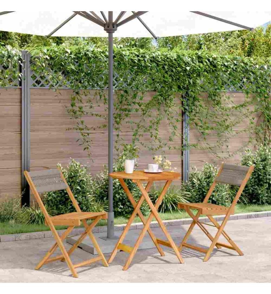 Ensemble de bistro 3 pcs gris polypropylène et bois massif