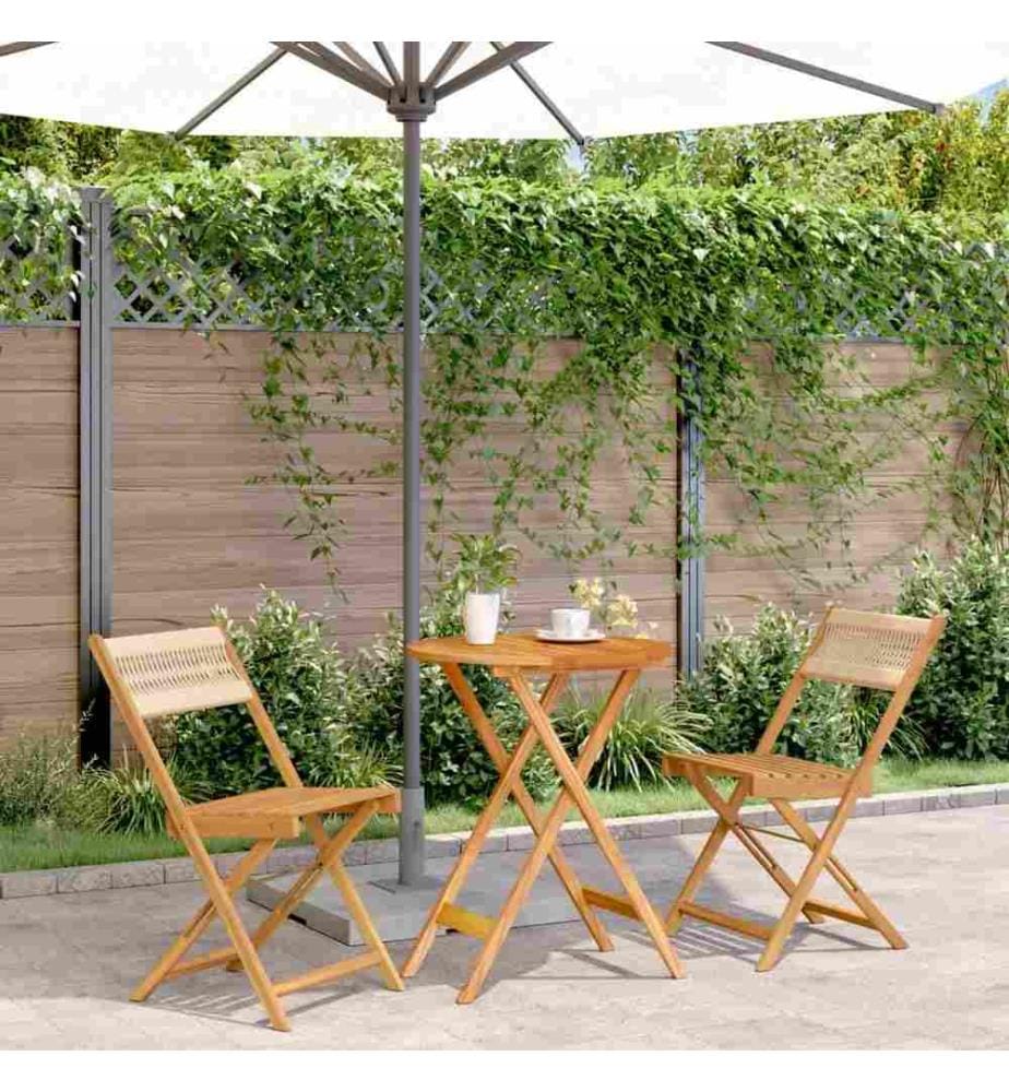 Ensemble de bistro 3 pcs beige polypropylène et bois massif