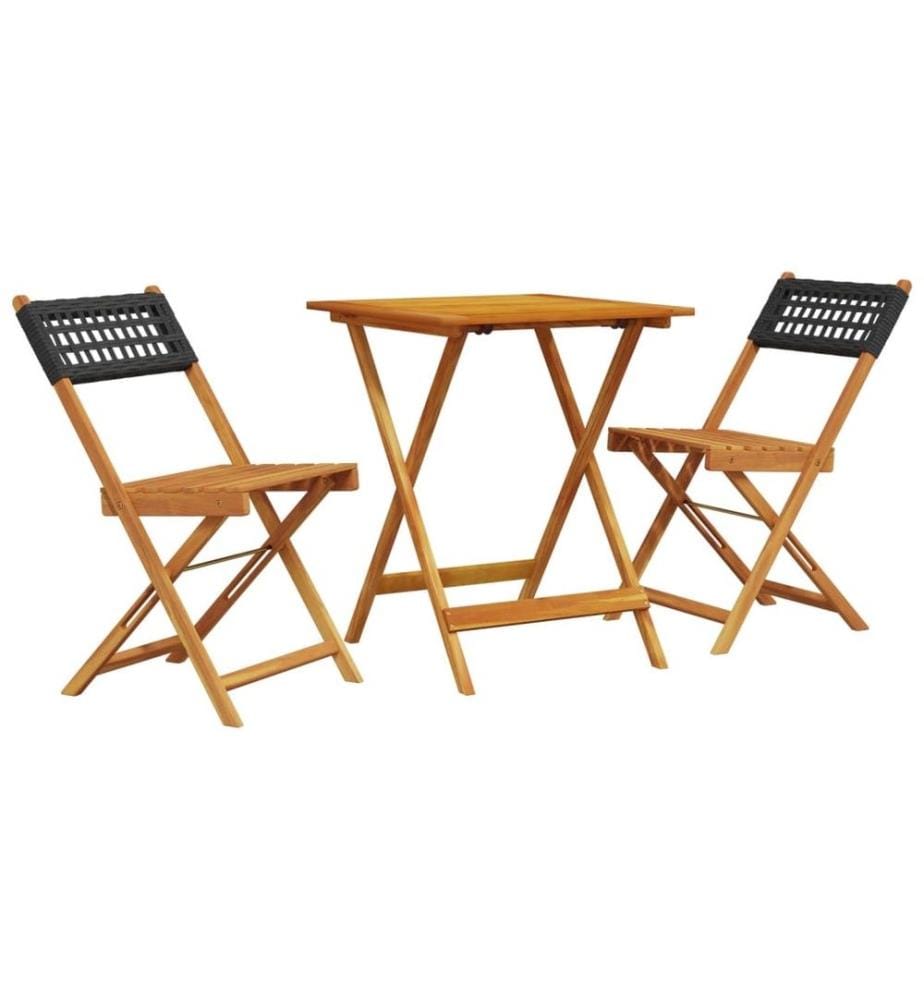 3-tlg. Bistro-Set Schwarz Poly Rattan und Massivholz