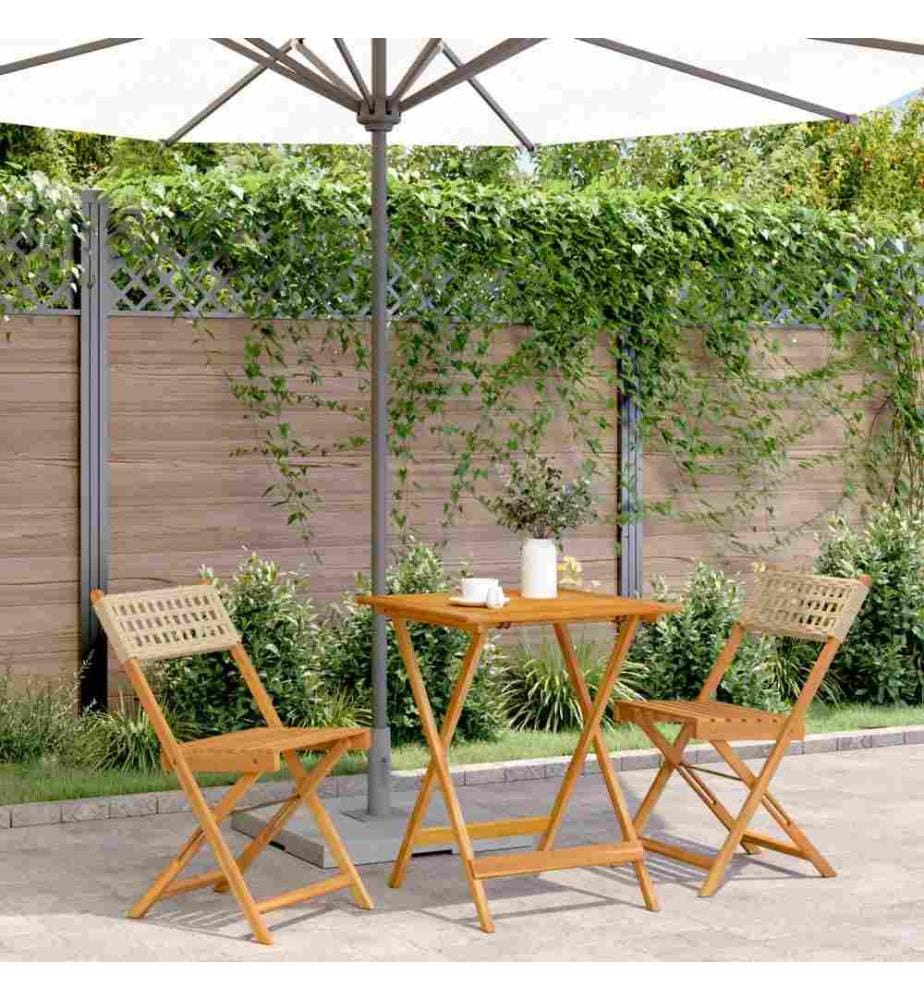 3-tlg. Bistro-Set Beige Poly Rattan und Massivholz