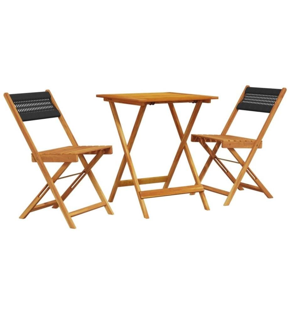 3-tlg. Bistro-Set Schwarz Polypropylen und Massivholz