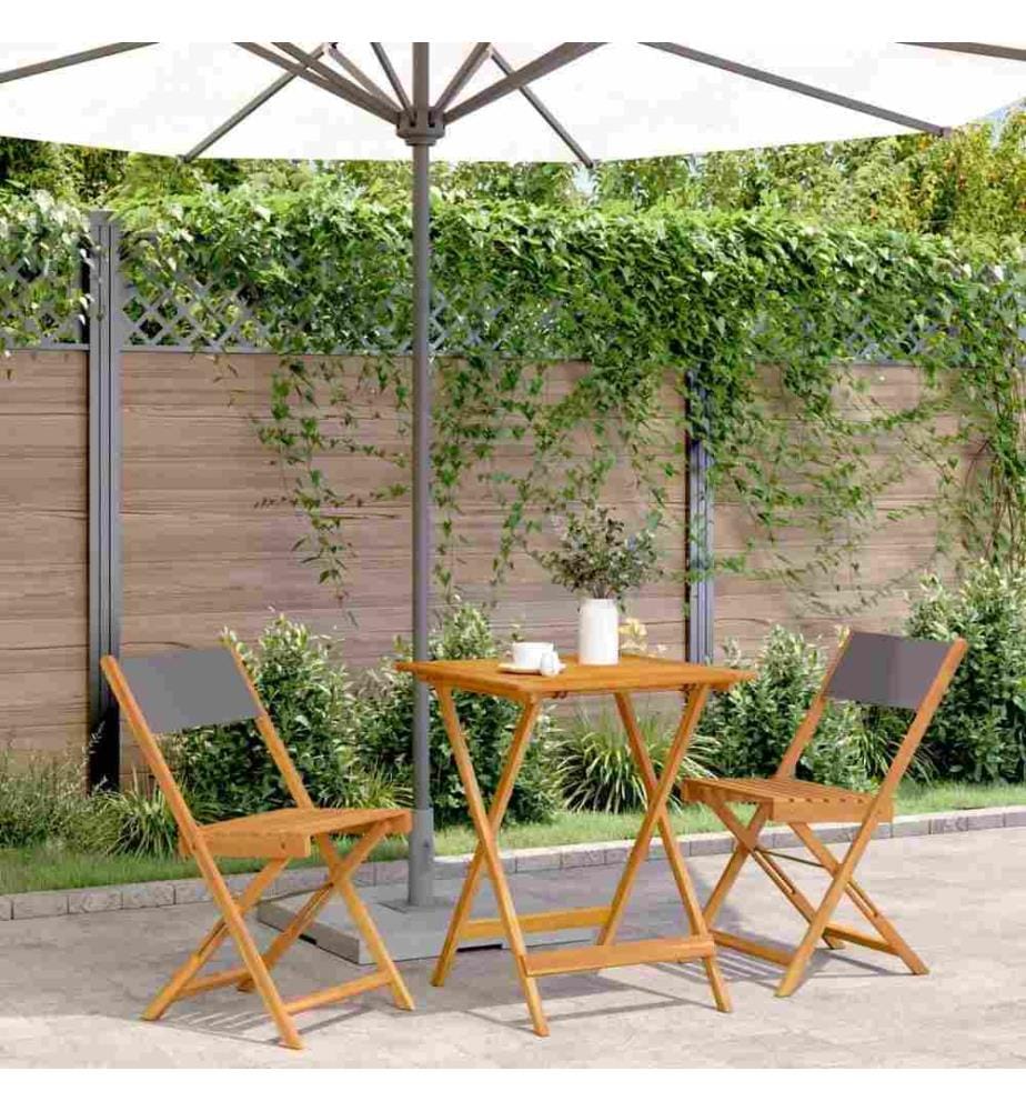 3-tlg. Bistro-Set Anthrazit Stoff und Massivholz