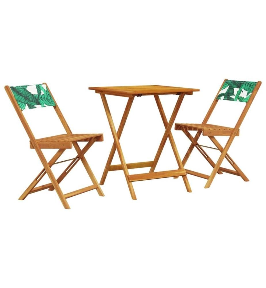 Ensemble de bistro 3 pcs motif de feuilles tissu et bois massif