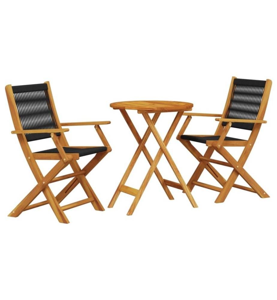 Ensemble de bistro 3 pcs noir polypropylène et bois massif
