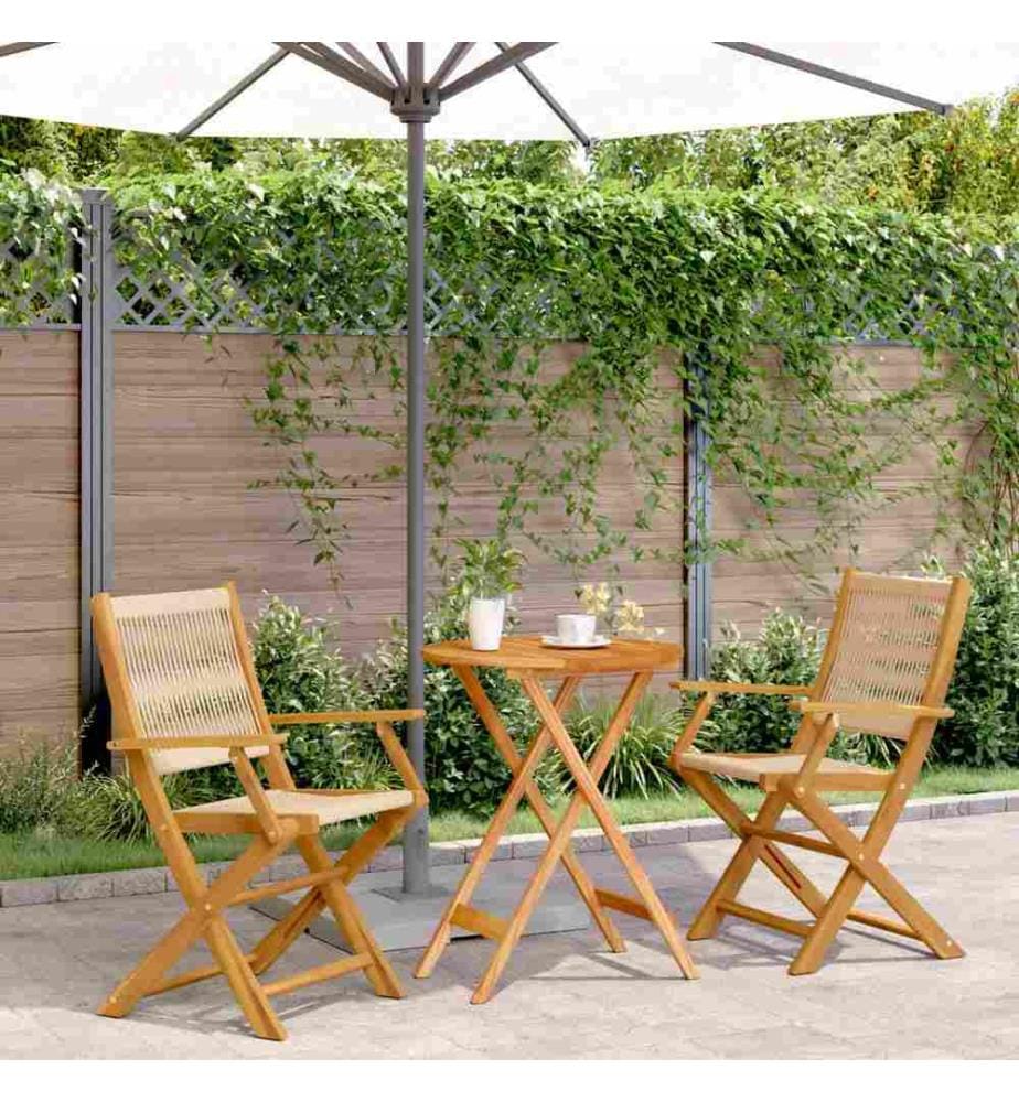 Ensemble de bistro 3 pcs beige polypropylène et bois massif