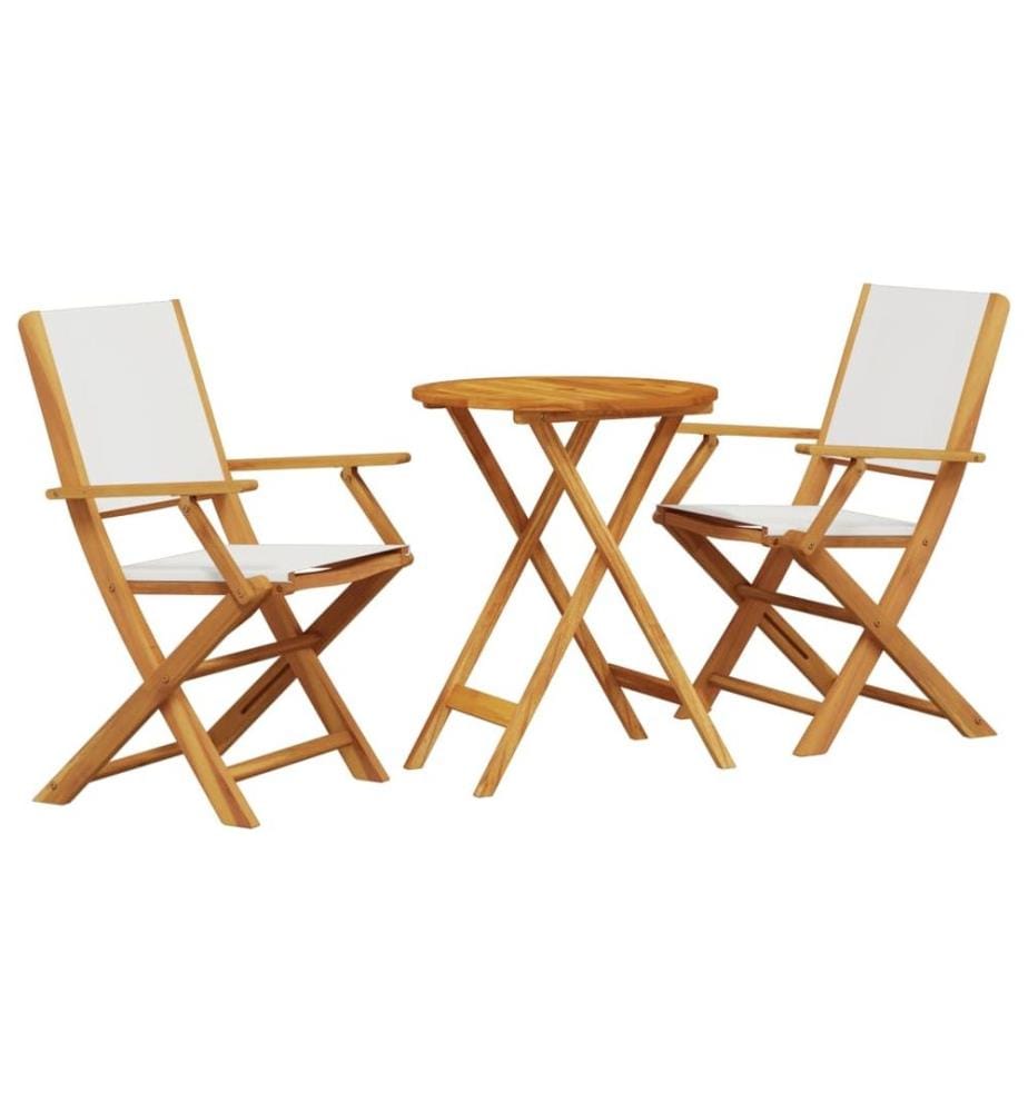 Ensemble de bistro 3 pcs blanc crème tissu et bois massif