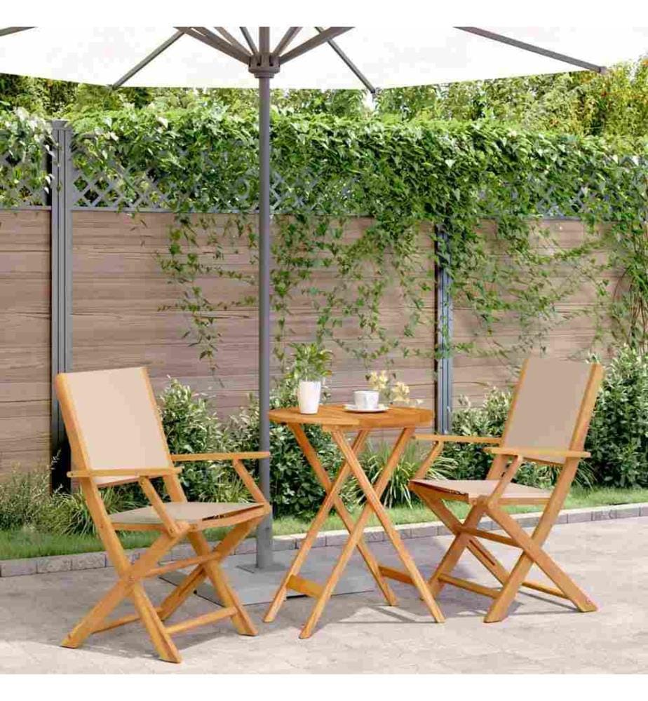 Ensemble de bistro 3 pcs beige tissu et bois massif