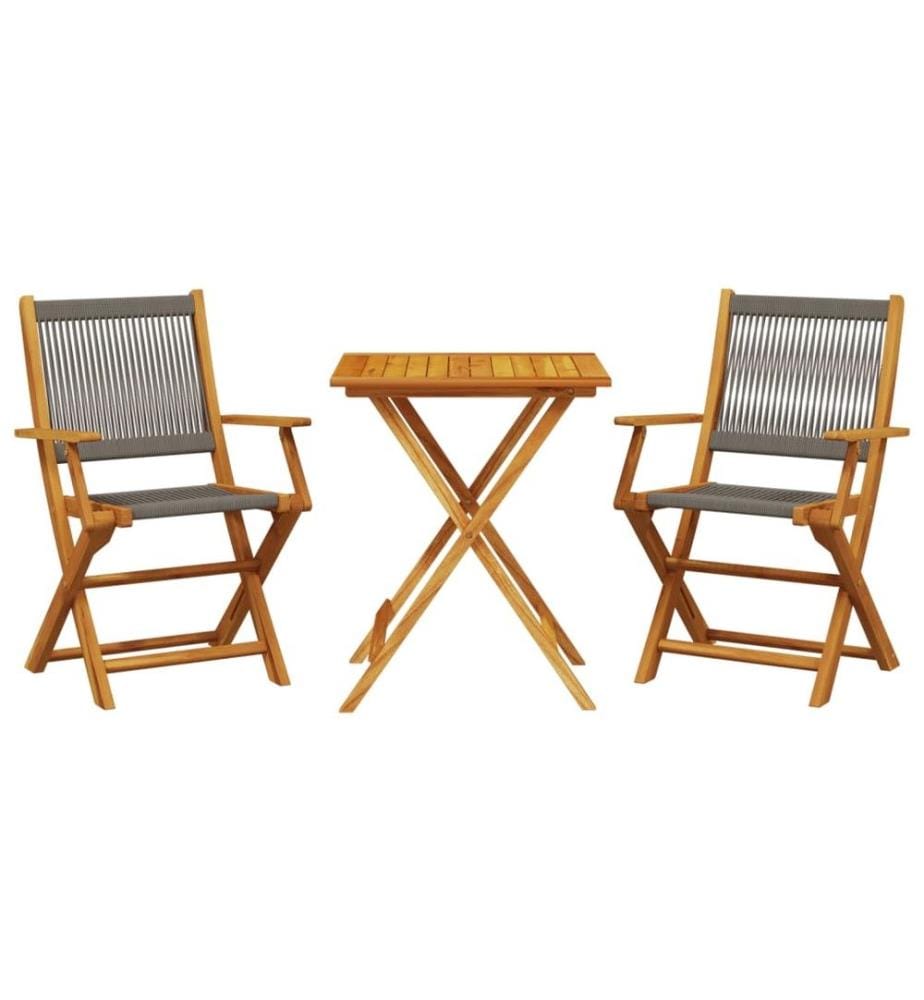 3-tlg. Bistro-Set Grau Polypropylen und Massivholz