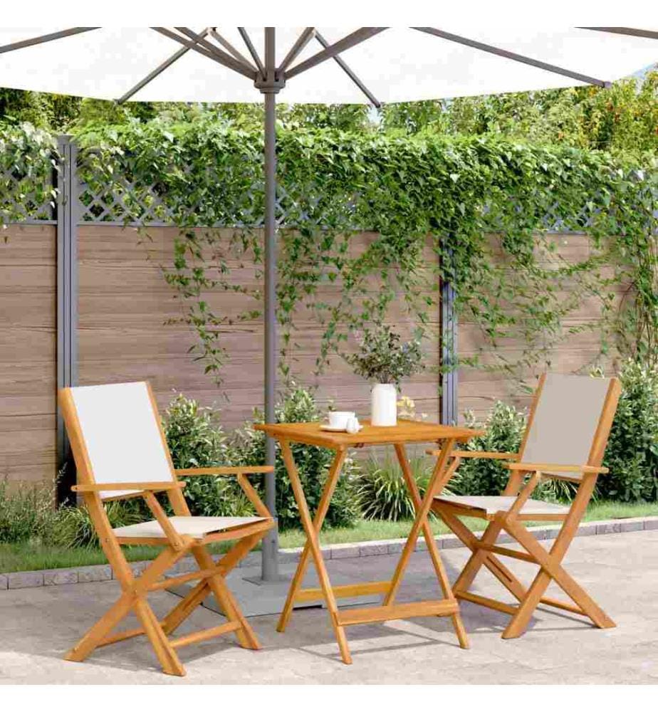 3-tlg. Bistro-Set Cremeweiss Stoff und Massivholz