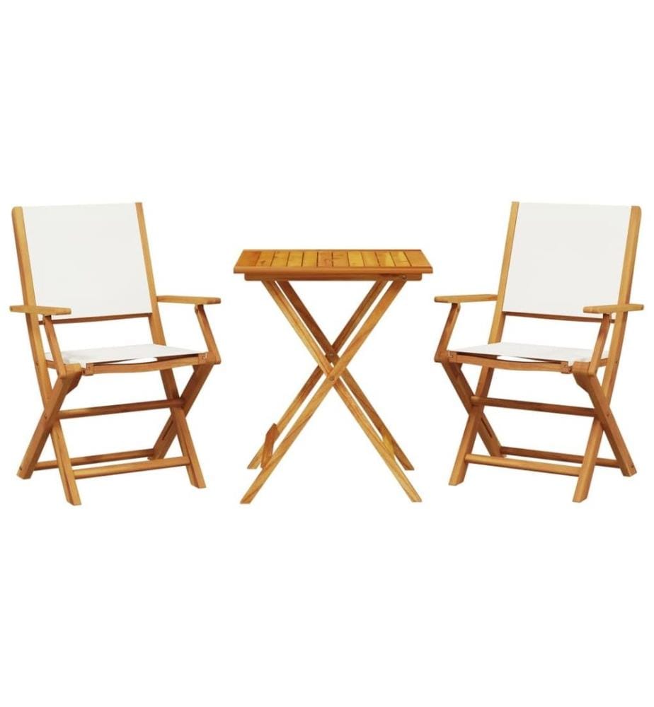 3-tlg. Bistro-Set Cremeweiss Stoff und Massivholz