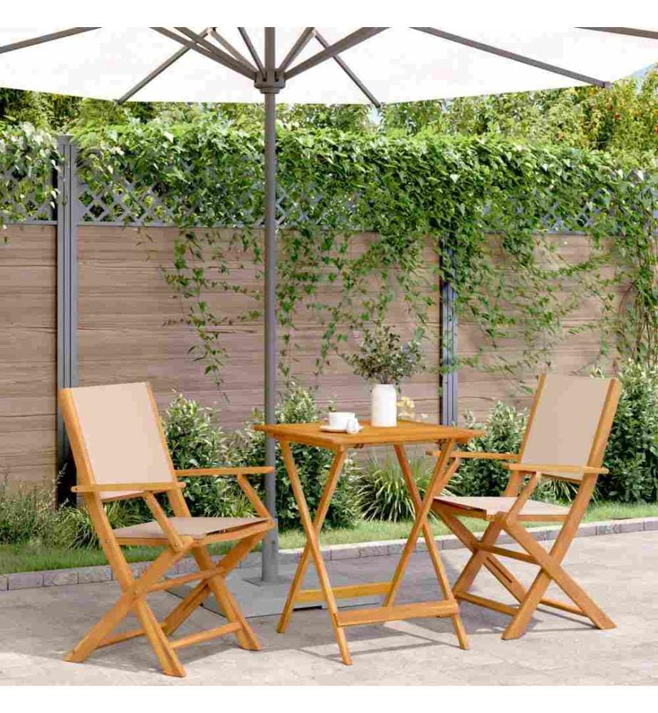 3-tlg. Bistro-Set Beige Stoff und Massivholz