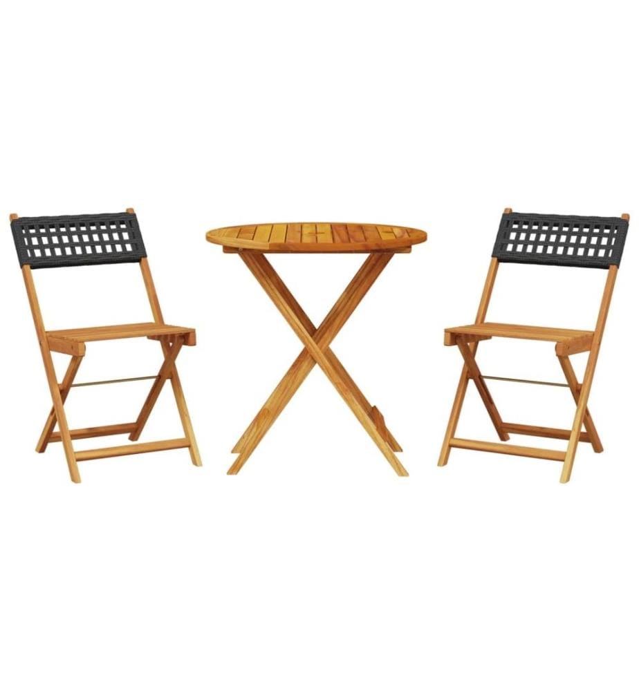 3-tlg. Bistro-Set Schwarz Poly Rattan und Massivholz