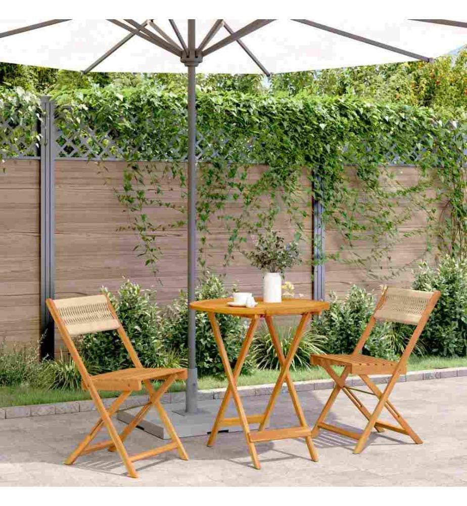 3-tlg. Bistro-Set Beige Polypropylen und Massivholz