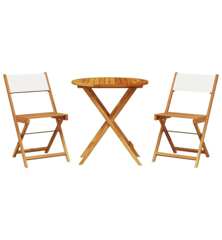3-tlg. Bistro-Set Cremeweiss Stoff und Massivholz