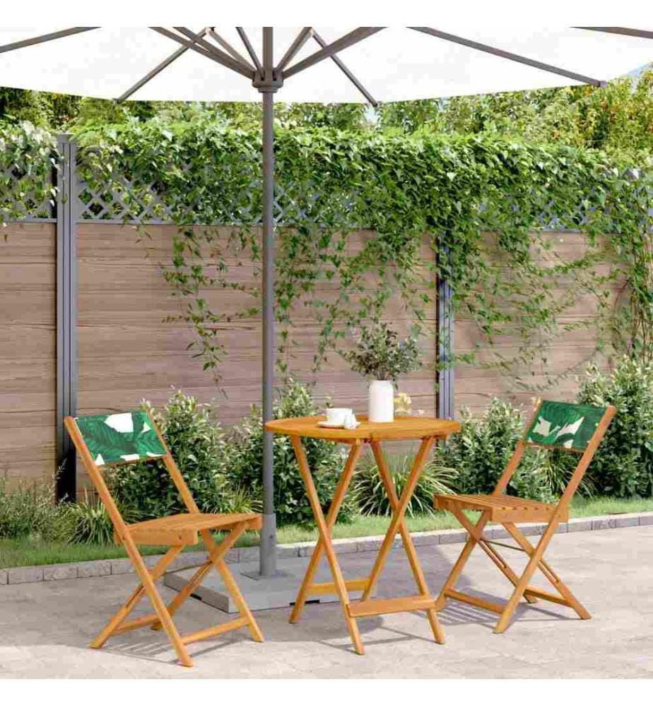 Ensemble de bistro 3 pcs motif de feuilles tissu et bois massif