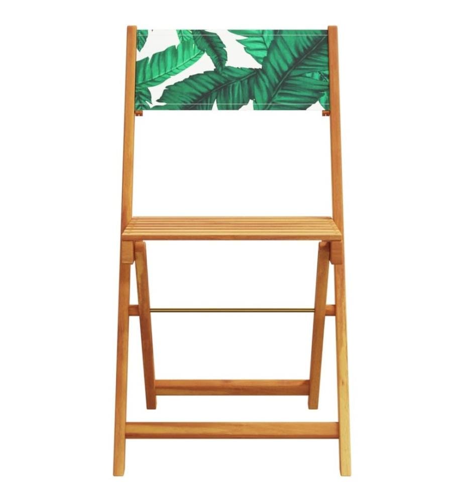 Ensemble de bistro 3 pcs motif de feuilles tissu et bois massif