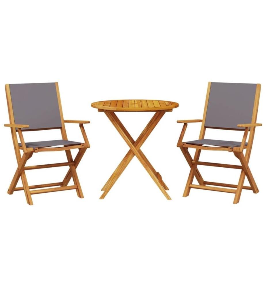 3-tlg. Bistro-Set Anthrazit Stoff und Massivholz