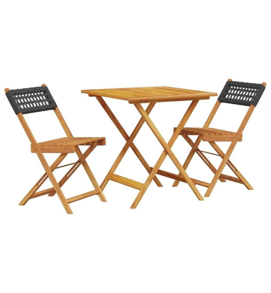 3-tlg. Bistro-Set Schwarz Poly Rattan und Massivholz