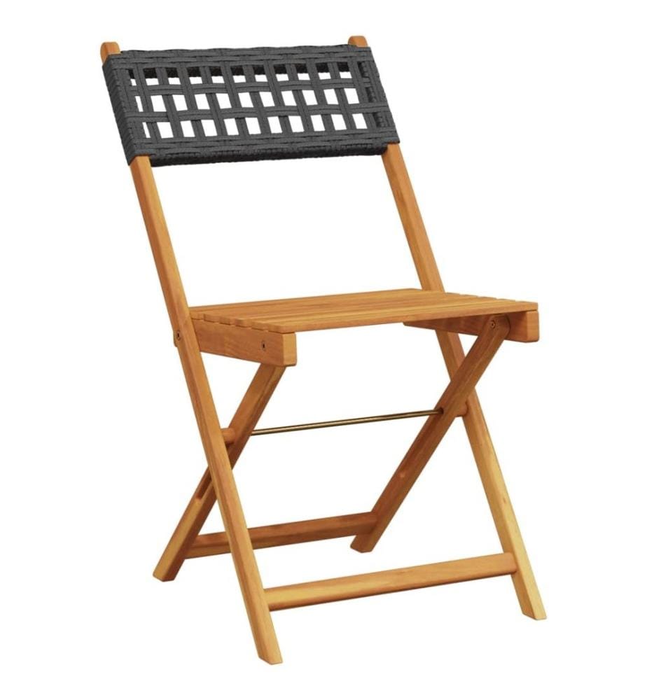 3-tlg. Bistro-Set Schwarz Poly Rattan und Massivholz