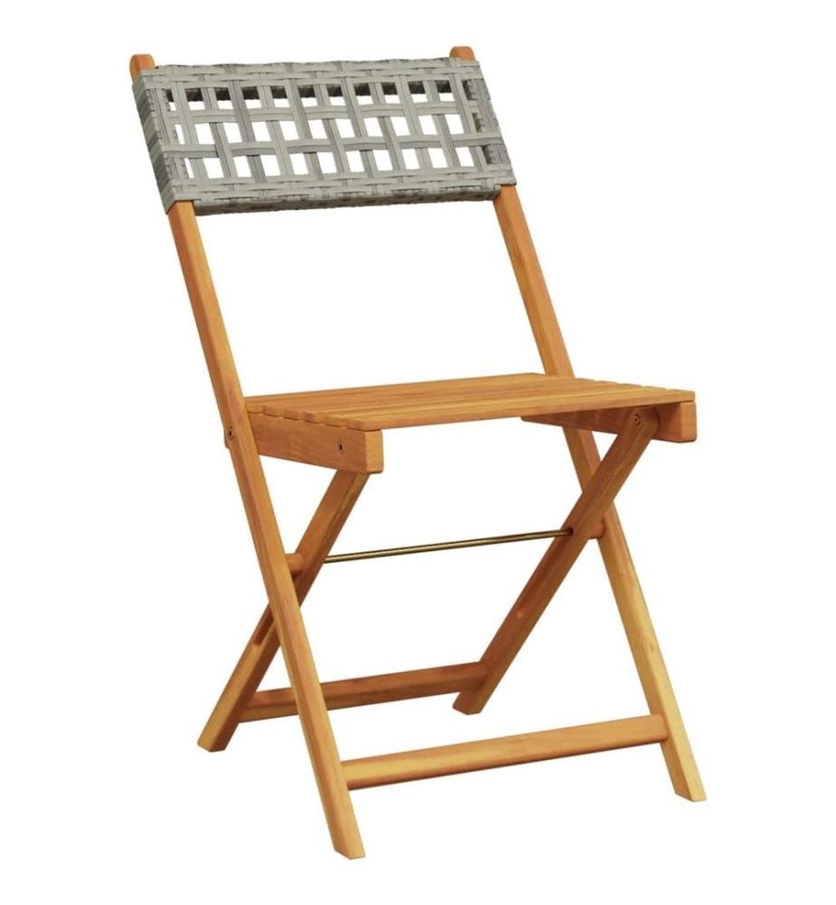 3-tlg. Bistro-Set Grau Poly Rattan und Massivholz
